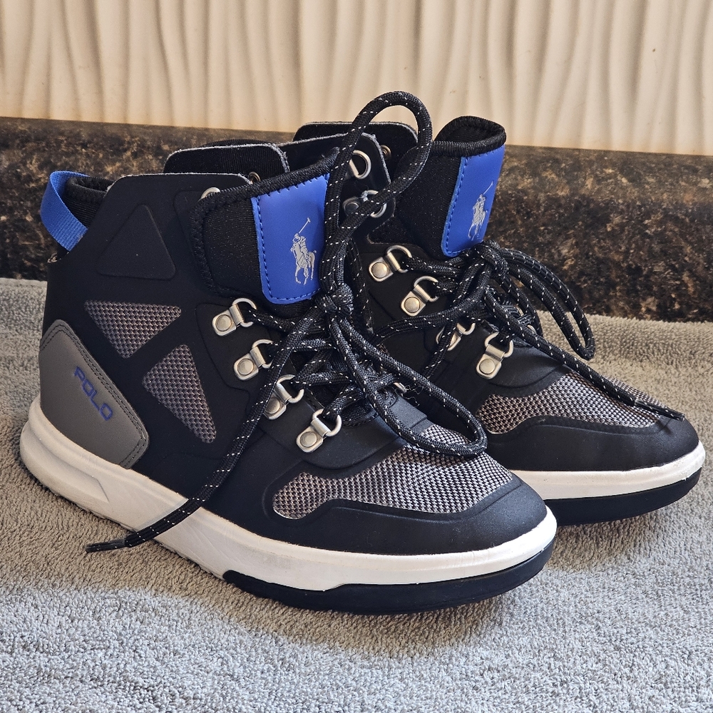 Polo Ralph Lauren Alpine Zip High Top Shoes Sneakers Boys Size 1.5 Gray Black Bl
